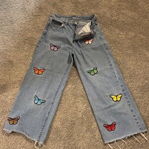 High Waisted Embroidered Butterfly Women Jeans
